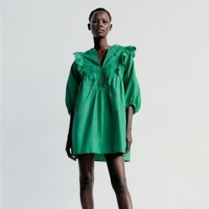 Flounced Poplin Dress - Green